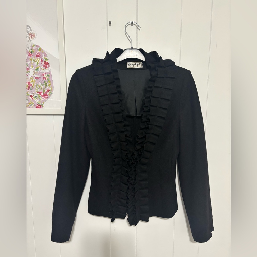 August Silk Black Ruffled Blazer